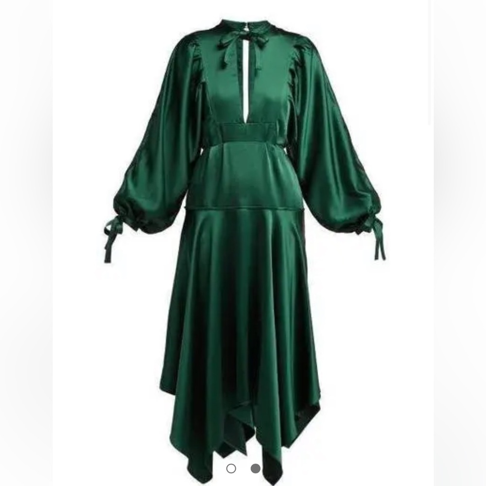 The Self Portrait Handkerchief Satin Midi Dress in Green